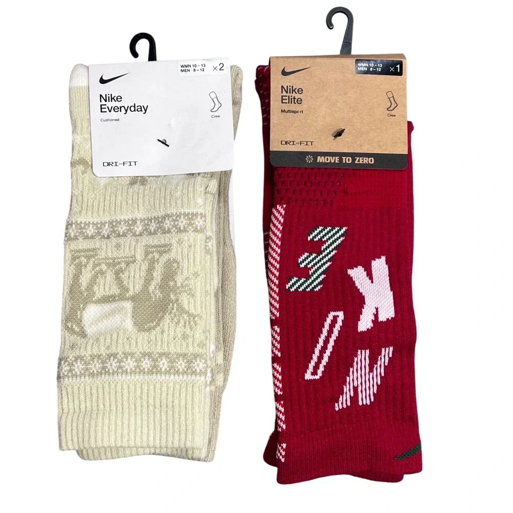 Nike‎ Holiday Crew Socks Bundle 3 Pairs Everyday Cushioned Elite M 8-12 W 10-13